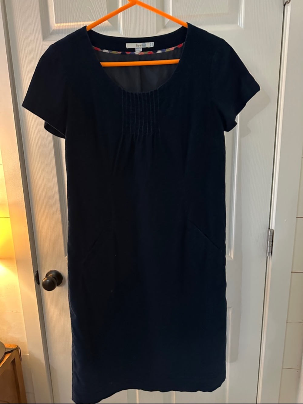 US 8L Micro-cord Navy Short Sleeve Shift Dress